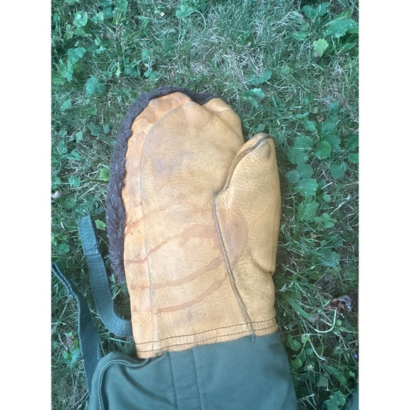 Vintage US Military Extreme Cold Weather Mittens w/ Wool Liners Leather Canvas - Picture 8 of 16